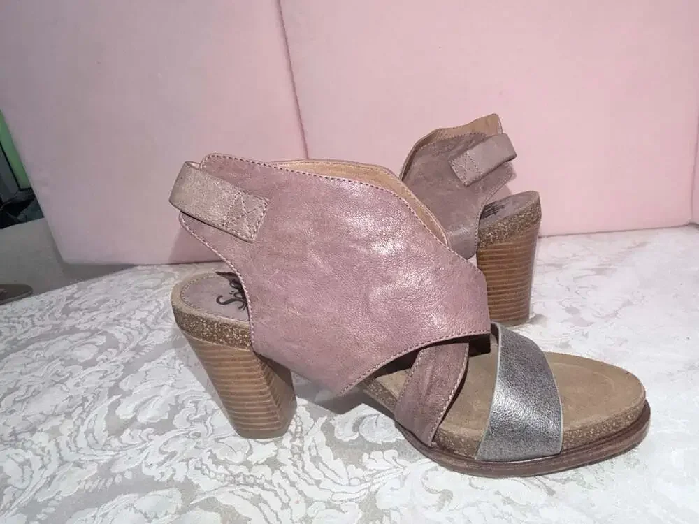 Söfft Christine Strappy Leather Heels Cork Platform Sandals Beta Grey Size 11